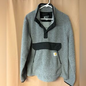 Carhartt Sherpa Fleece Pullover Relaxed Fit 3/4 T Snap Grey Black Men’s Size M
